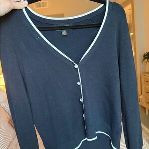 Women’s Navy V-Neck Cardigan with Contrast Trim